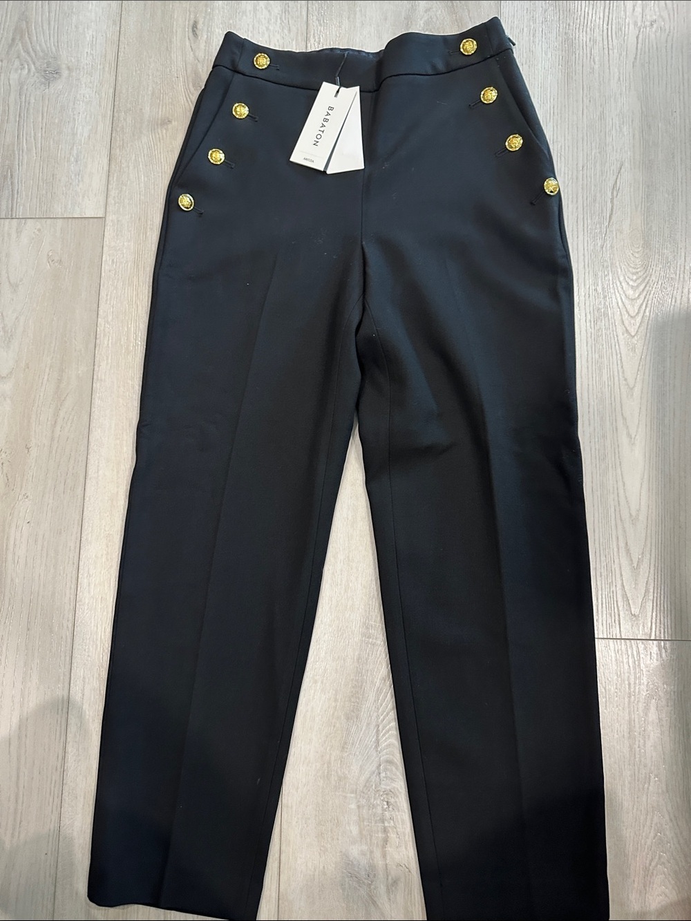 Aritzia Babaton Midas Pant Black Gold Button Trouser Size 4 NWT
